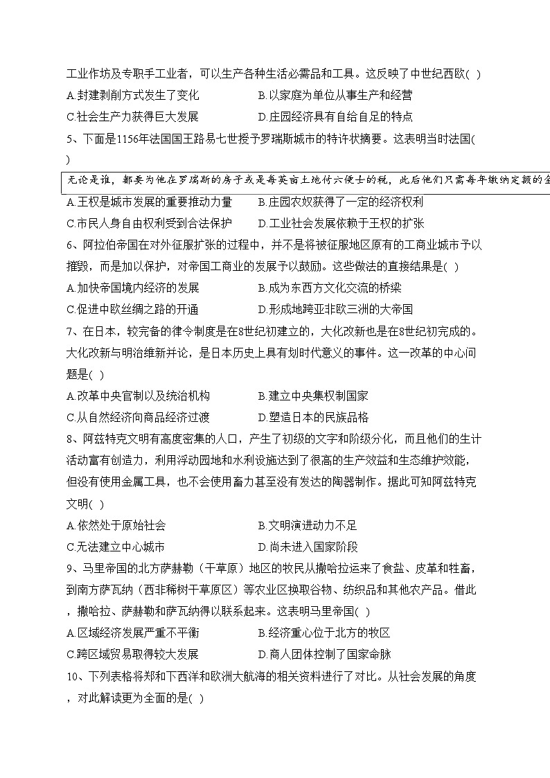 山东省新泰市第一中学2022-2023学年高一下学期第一次质量检测历史试卷（含答案）02