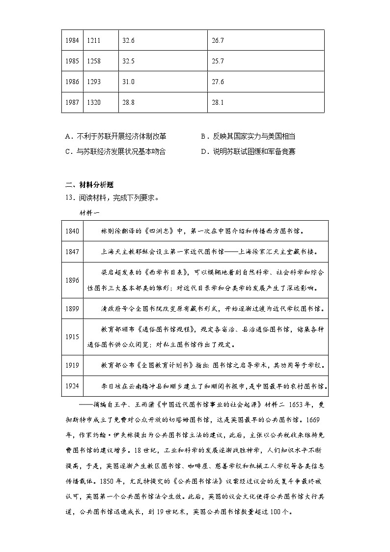 四川省南充市2023届高三三模文综历史试题（含答案）03