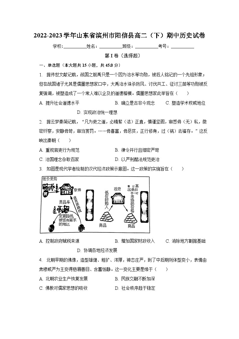 山东省滨州市阳信县2022-2023学年高二下学期期中考试历史试卷01