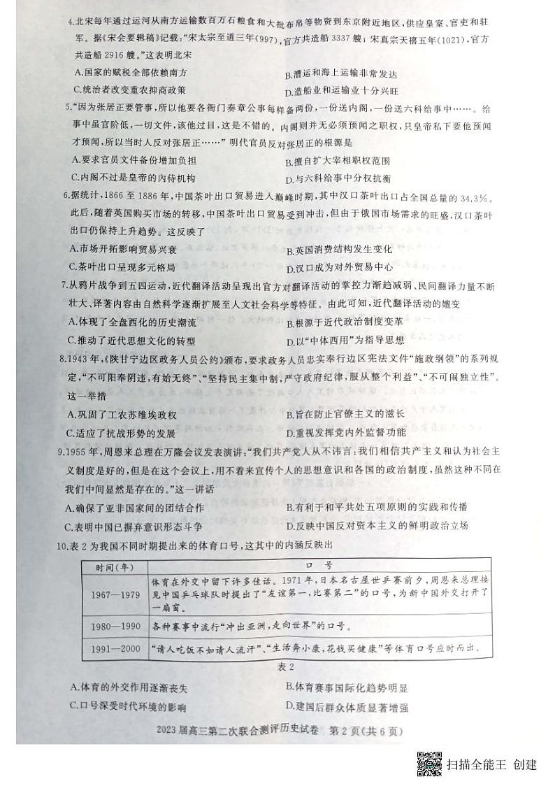 2023届湖北省高中名校联盟高三第二次联合测评历史试卷 PDF版02