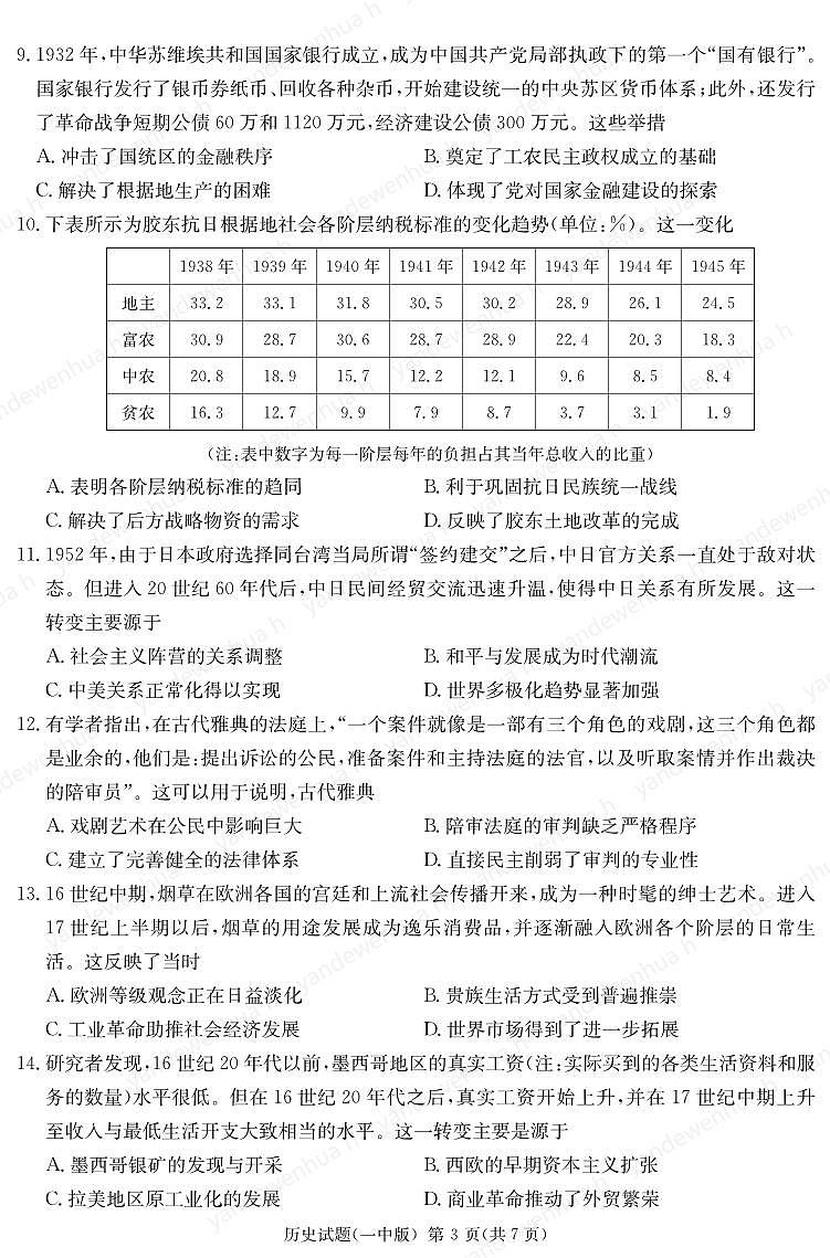 湖南省长沙市第一中学2023届高三月考卷（七）丨历史第3页