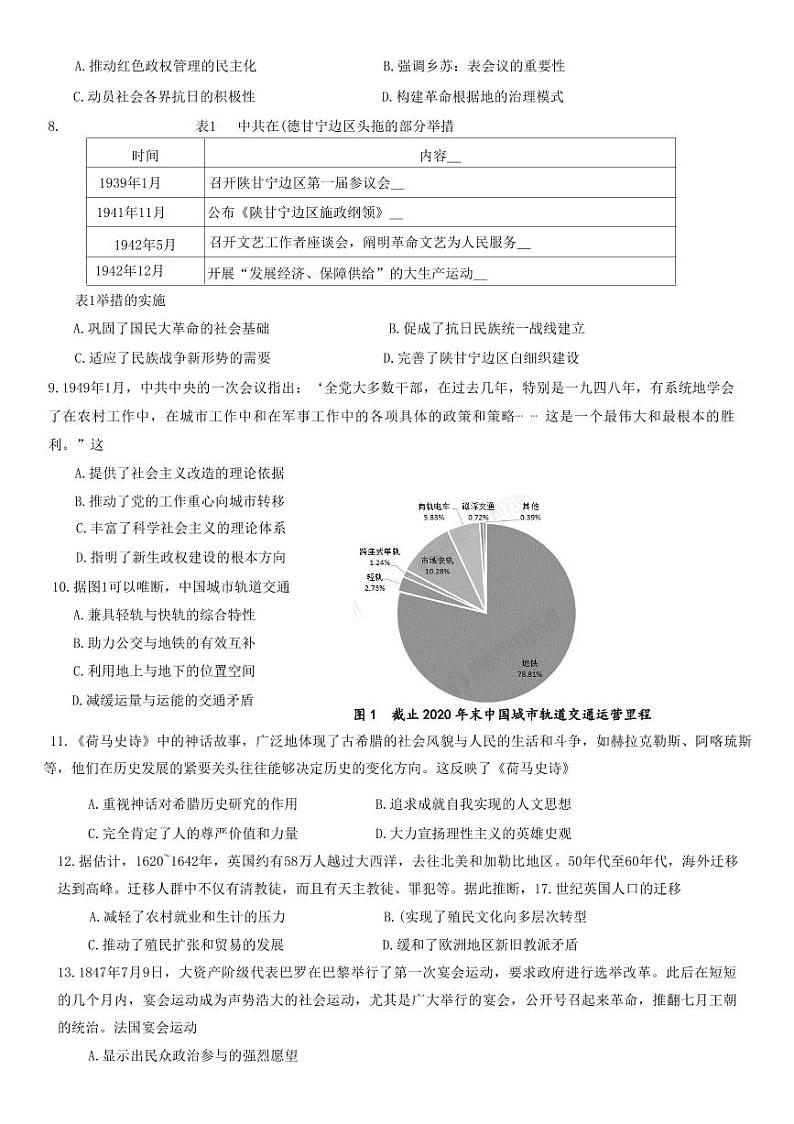2023届福建省南平市高三三模历史试题02