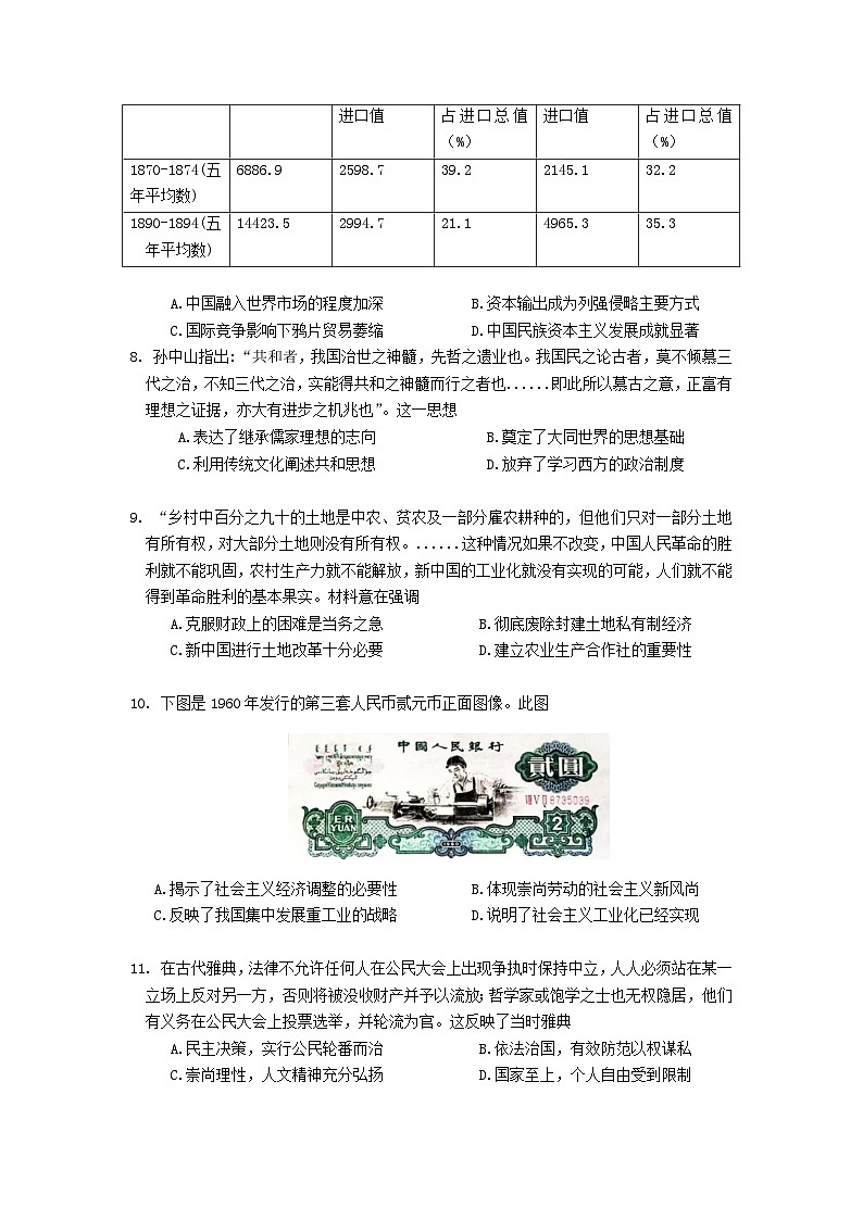 2023届重庆市高三下学期第三次学业质量调研抽测历史试题（教科院卷）第2页
