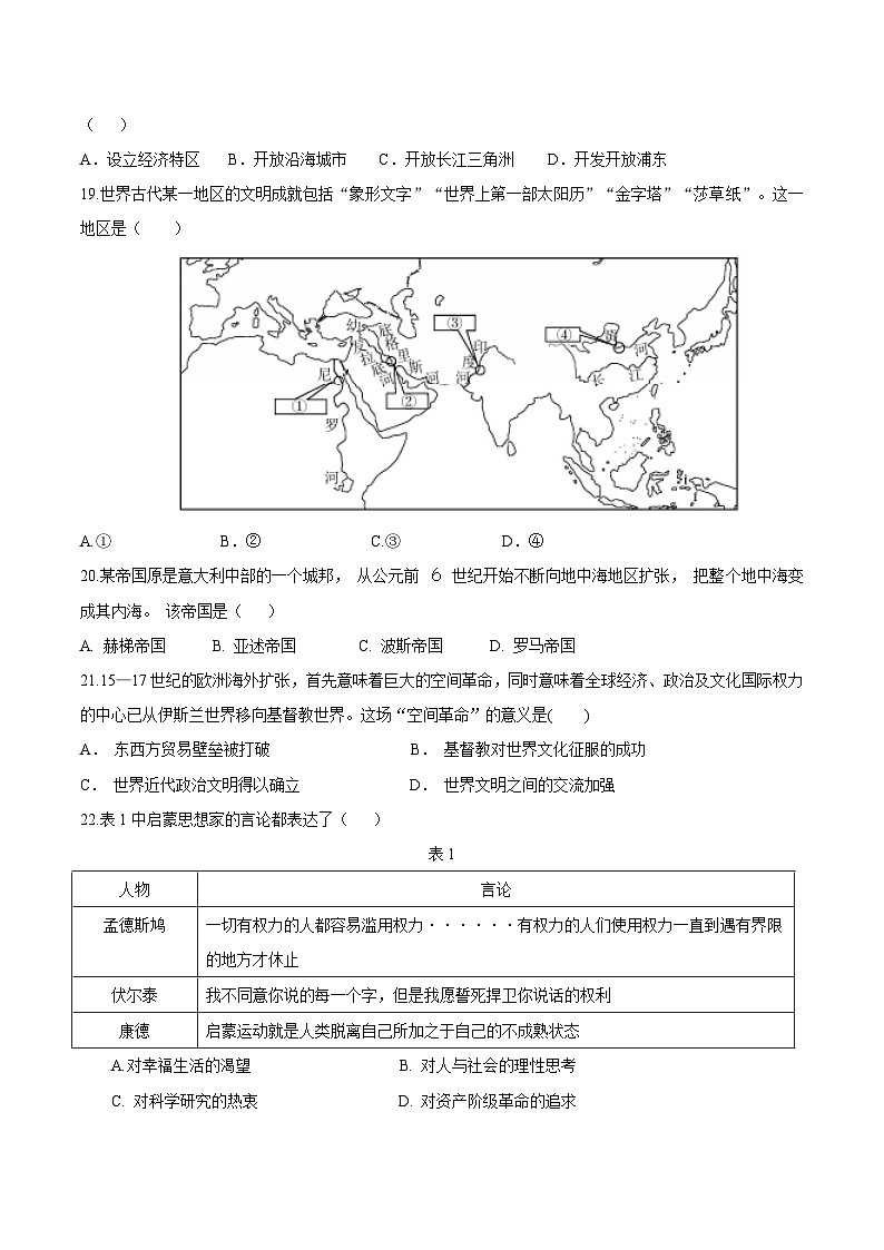 2023年河南省普通高中学业水平考试模拟历史试题03