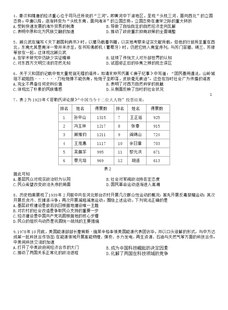 精品解析：2023届湖北省高三下学期5月国都省考模拟考试历史试题02