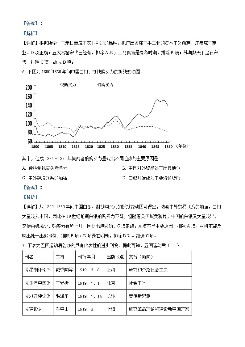 湖南省岳阳市2023届高三历史四模试题（Word版附解析）03