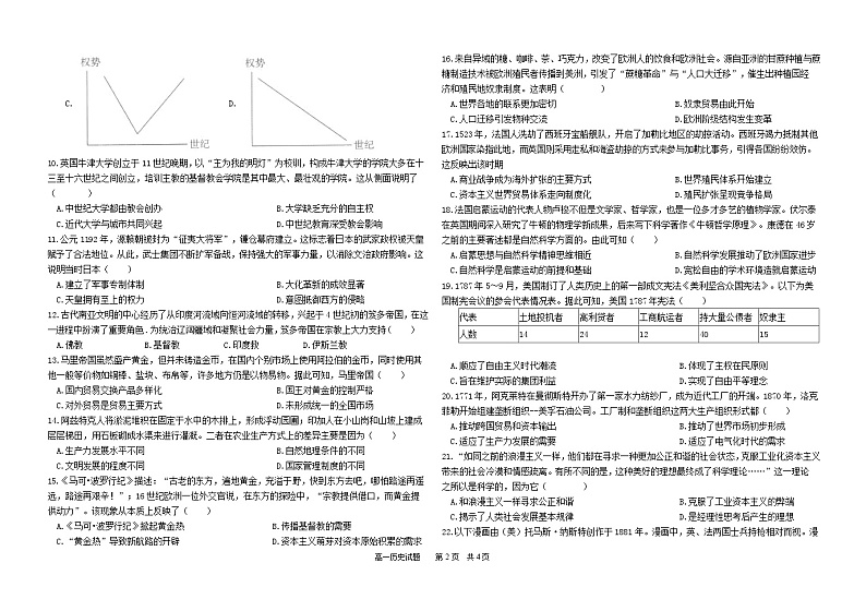 高一期中历史试题word版第2页