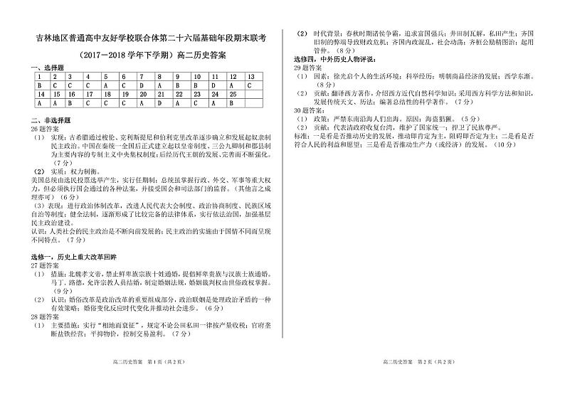 2017-2018学年吉林省普通高中友好学校联合体高二下学期期末联考历史试题 PDF版01