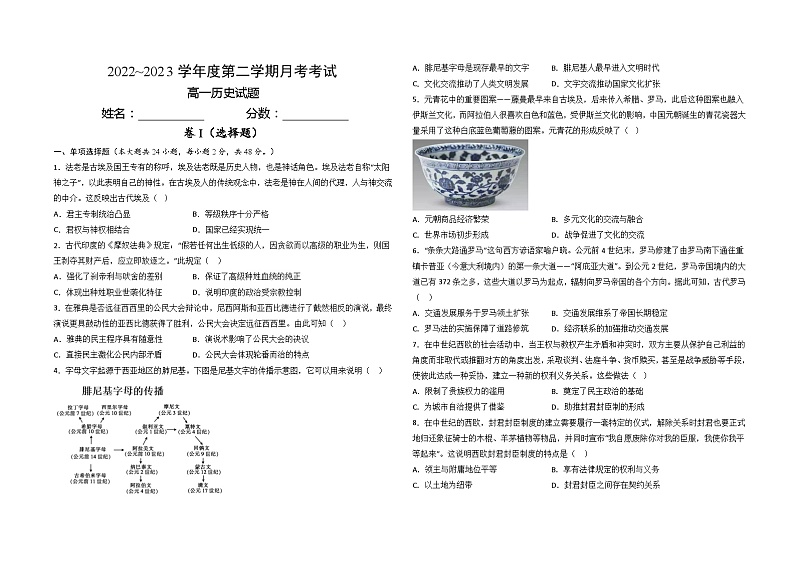 高一历史试题第1页