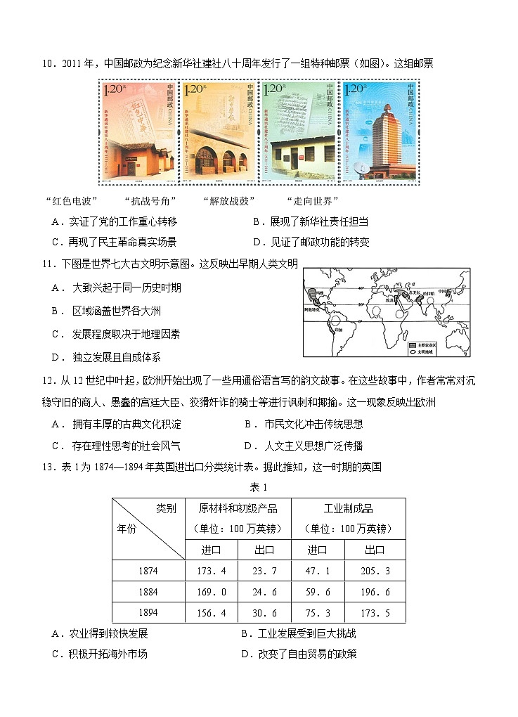 2023届福建省德化第一中学、永安市第一中学、漳平第一中学三校协作高三下学期联考历史试题及答案第3页