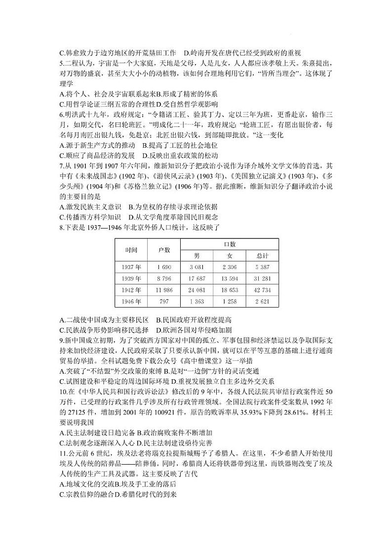 2023届湖南省长沙市湖南师范大学附属中学高三下学期模拟试卷（二）历史02