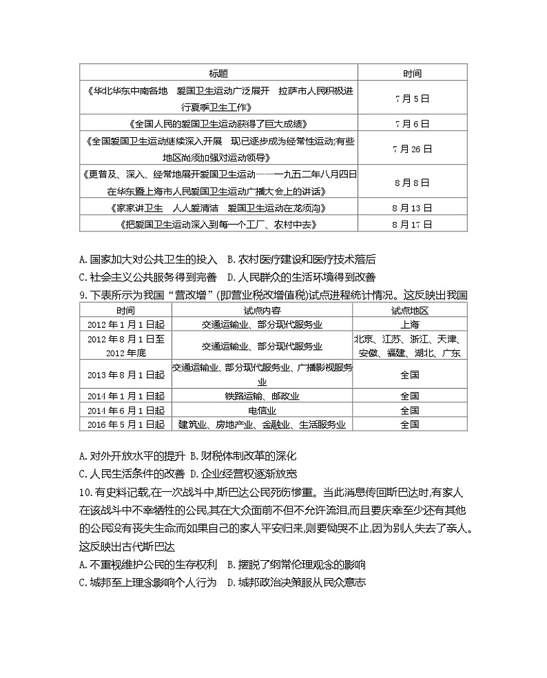 海南省2023年普通高中学业水平选择性考试历史模拟试卷（九）第3页