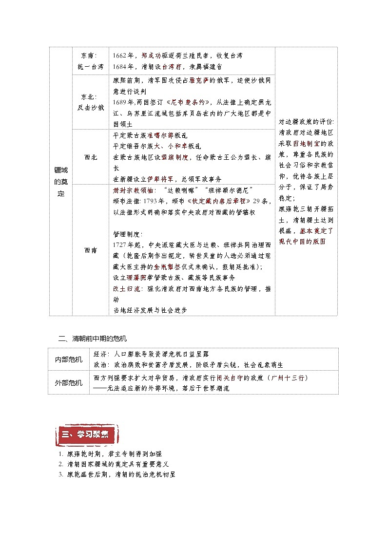 第14课  清朝前中期的鼎盛与危机——2023年普通高中学业水平合格性考试历史精讲精练（中外历史纲要上）02