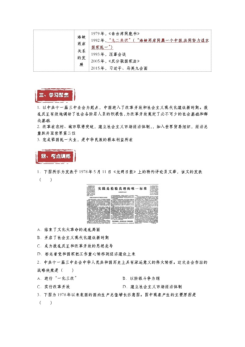 第28课  中国特色社会主义道路的开辟与发展——2023年普通高中学业水平合格性考试历史精讲精练（中外历史纲要上）03