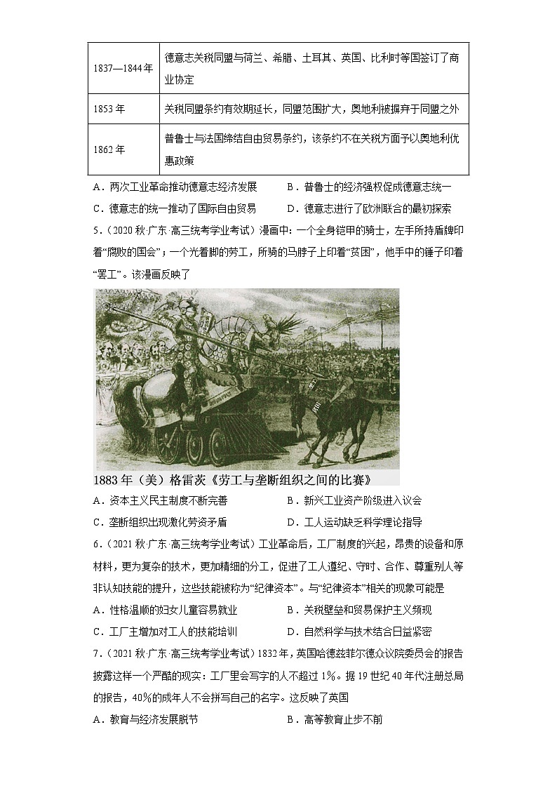 纲要下 第五单元  工业革命与马克思主义的诞生——五年（2019-2023）高中历史学业水平考试真题分单元分课汇编（统编版）02