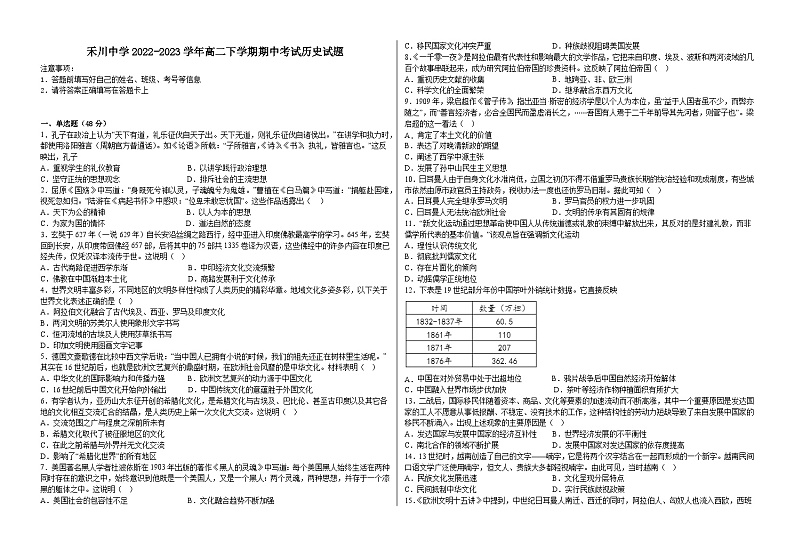 江西省吉安市永新县禾川中学2022-2023学年高二下学期期中历史试卷及答案01