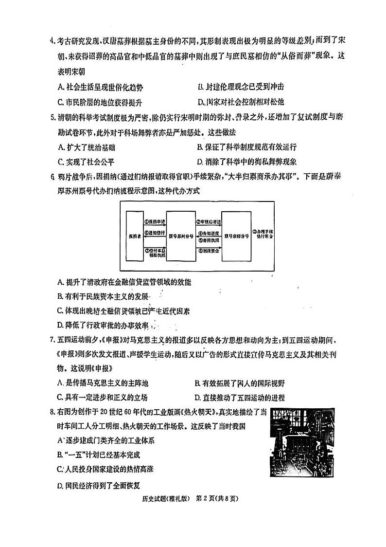 2023届湖南省长沙市雅礼中学高三模拟考试（一）历史02