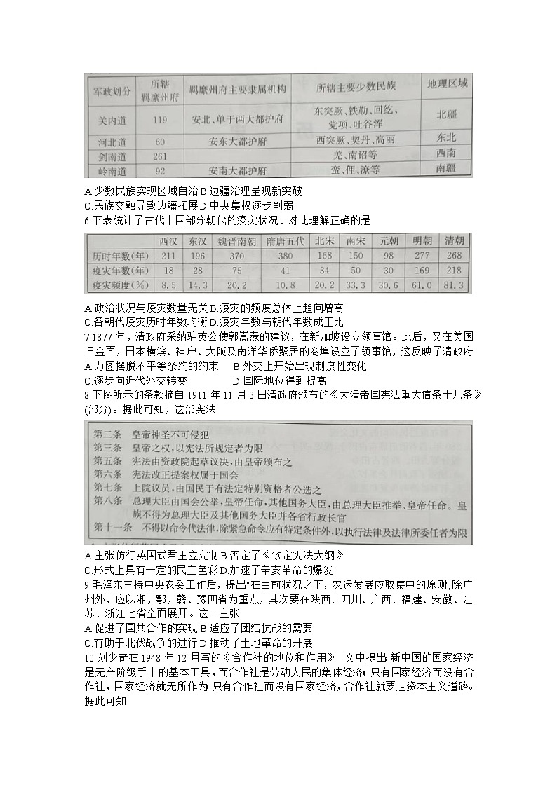 2023届湖南省普通高中名校联考信息卷（模拟一）历史试题02
