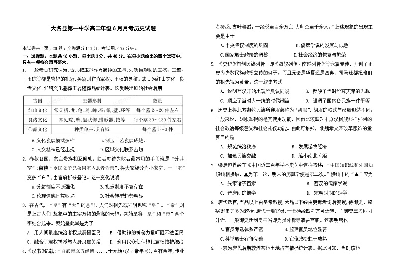 高二历史试题第1页