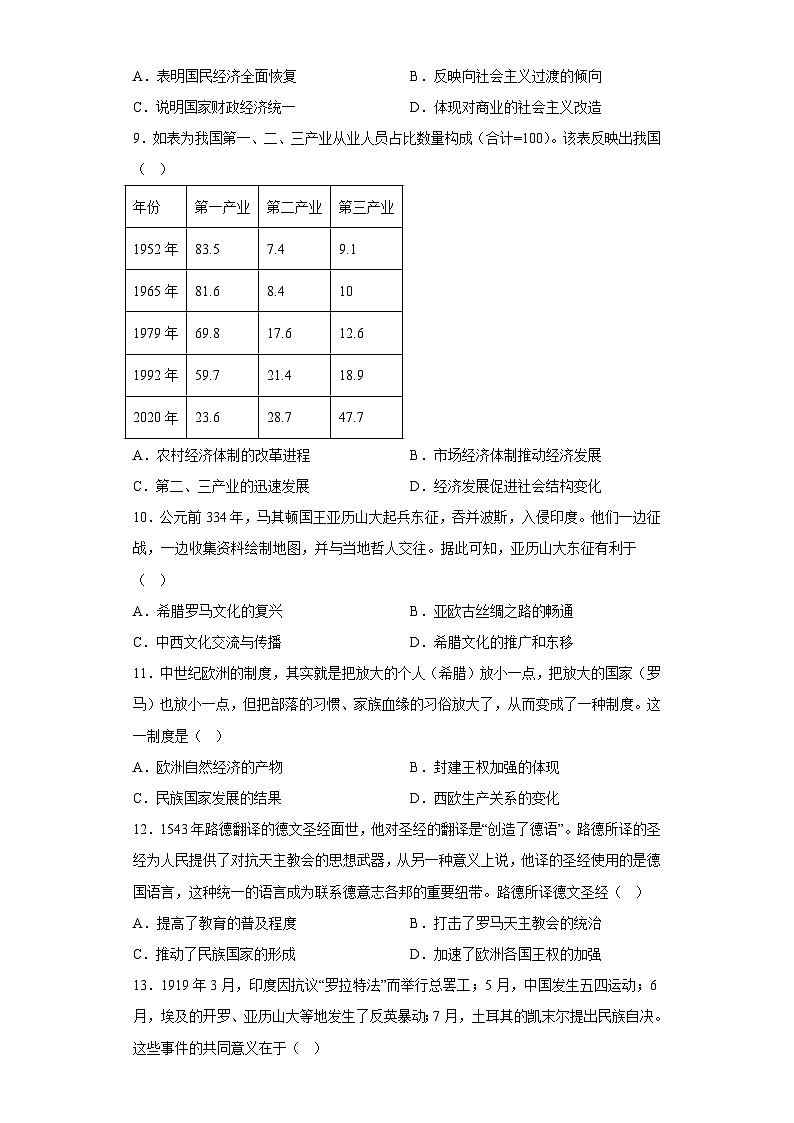 山东省济南市山东省实验中学2023届高三二模历史试题（含解析）第3页