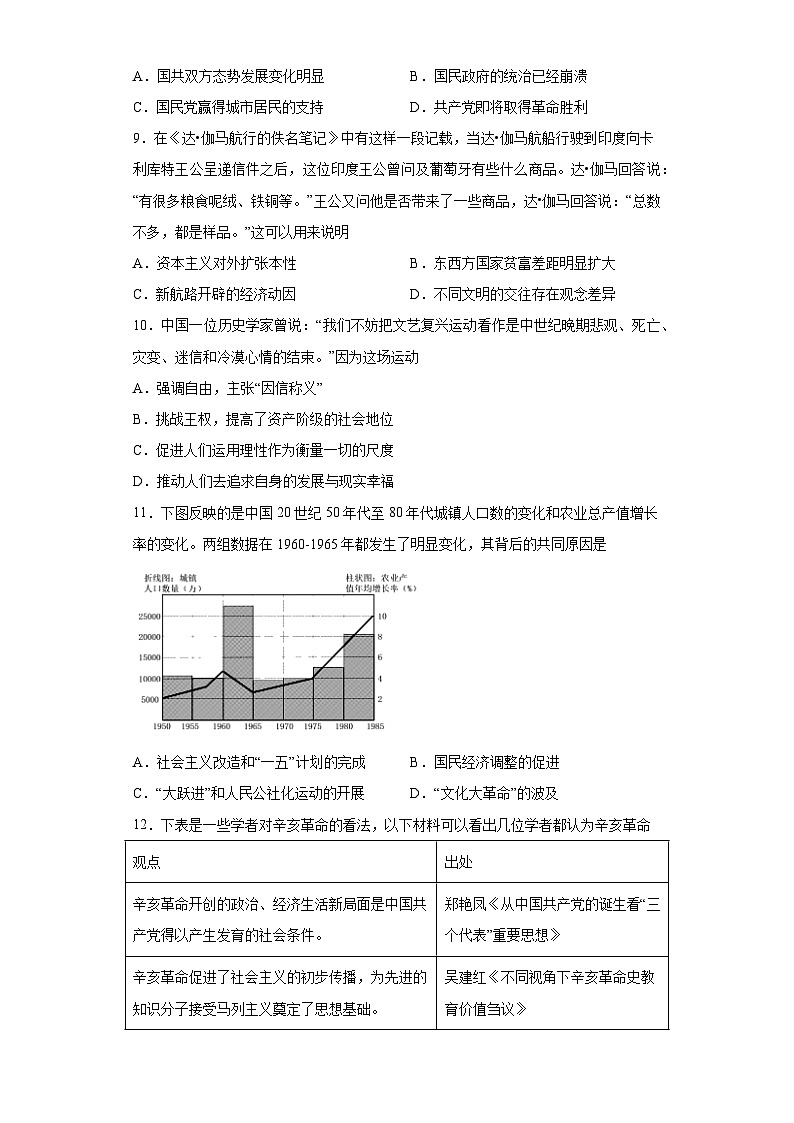 2023年普通高等学校招生全国统一考试最后一卷历史试题（天津卷）（含解析）第3页