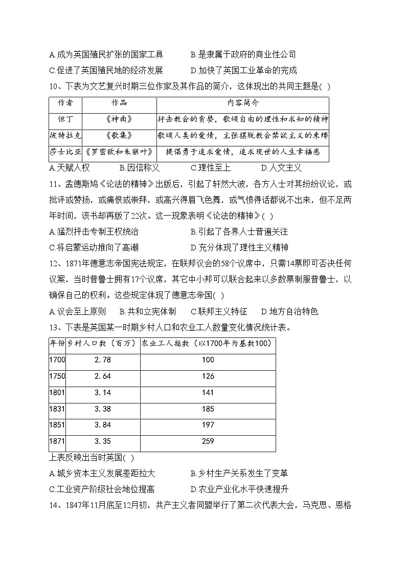 安徽省皖中名校2022-2023学年高一下学期期中联考历史试卷（含答案）第3页
