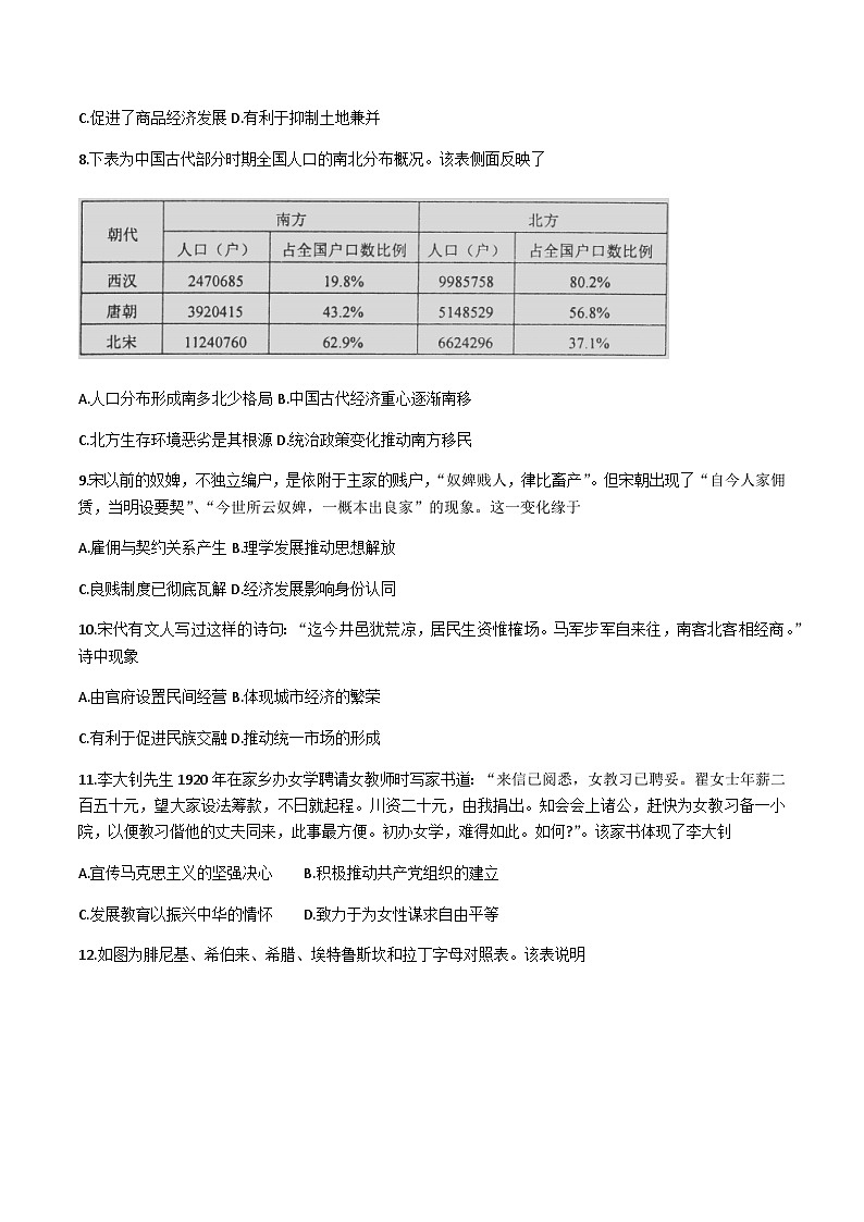 2022-2023学年江苏省南京师大附属中学等六校联考高二下学期5月学情调查历史试题含答案03