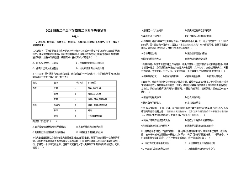 2022-2023学年江西省宜春市上高二中高二下学期第二次月考试题历史含答案第1页