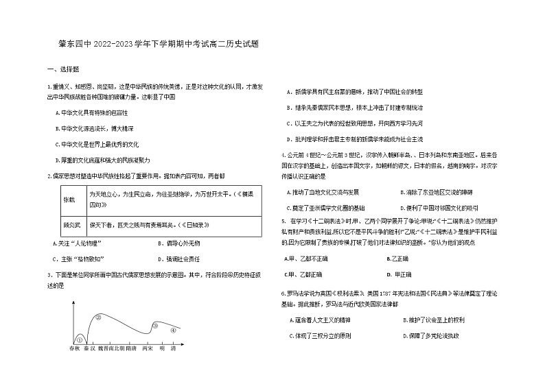 2022-2023学年黑龙江省肇东市第四中学高二下学期期中考试历史试题含答案第1页