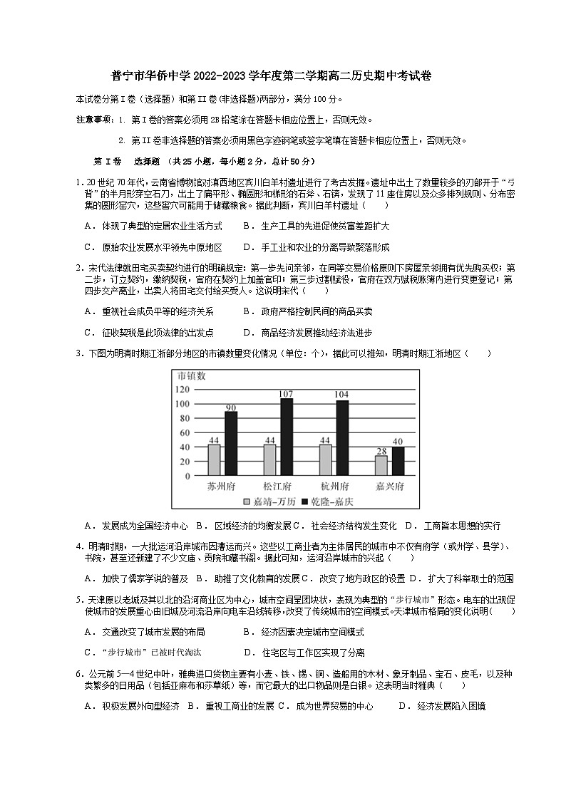2022-2023学年广东省普宁市华侨中学高二下学期期中考试历史试题含答案01