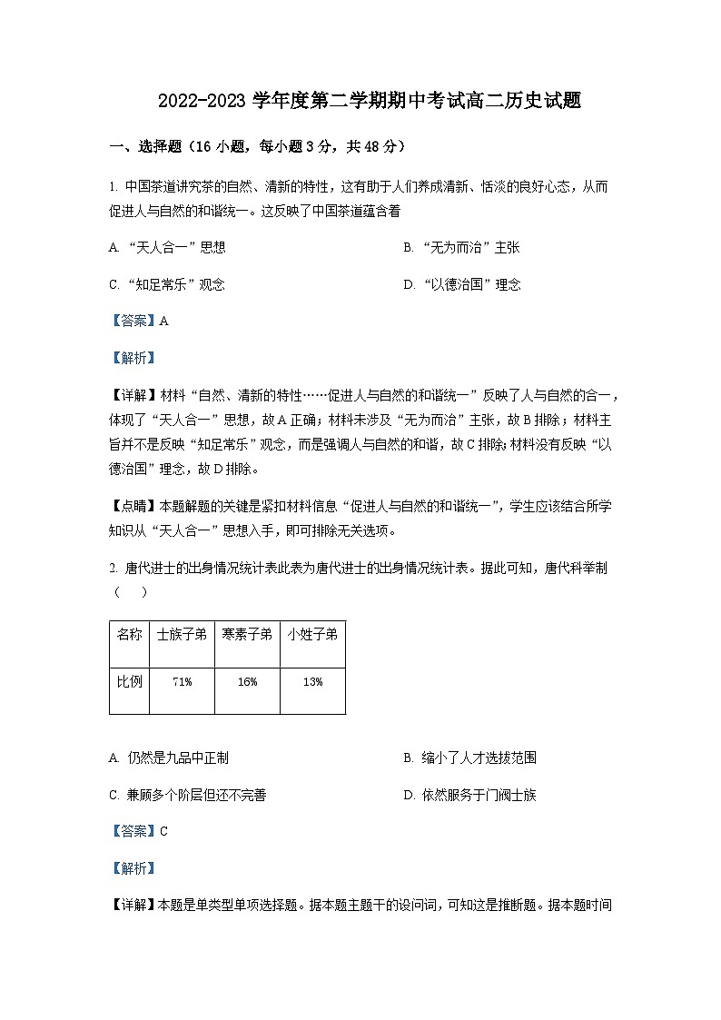 2022-2023学年广东省茂名市高州中学高二下学期期中考试历史含解析01