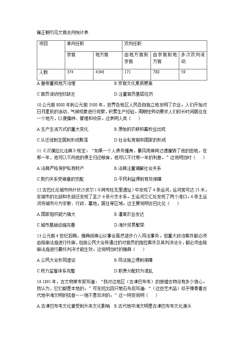 2022-2023学年云南省昆明市云南师大附中高二下学期期中考试历史试题含答案03
