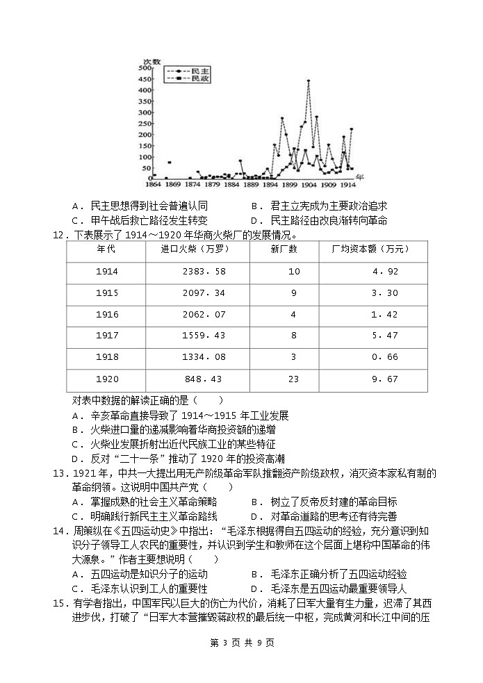 2022-2023学年云南省玉溪市一中高二下学期期中历史试题含答案第3页