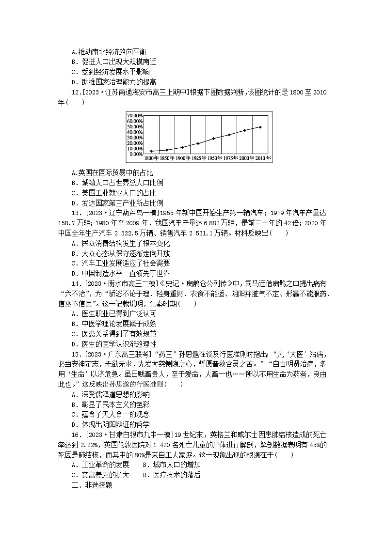 2024版新教材高考历史复习特训卷单元检测十一经济与社会生活第3页