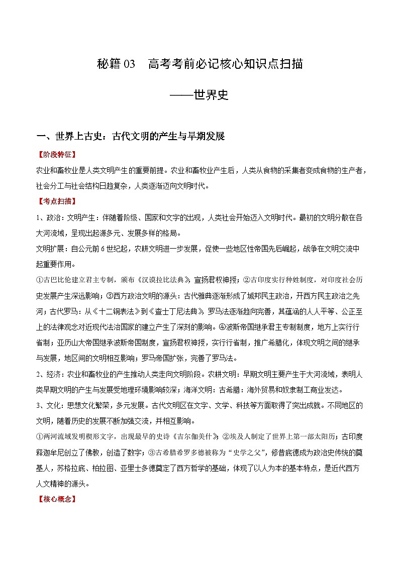 秘籍03 高考考前必记核心知识点扫描——世界史-备战高考历史抢分秘籍（新高考专用）第1页
