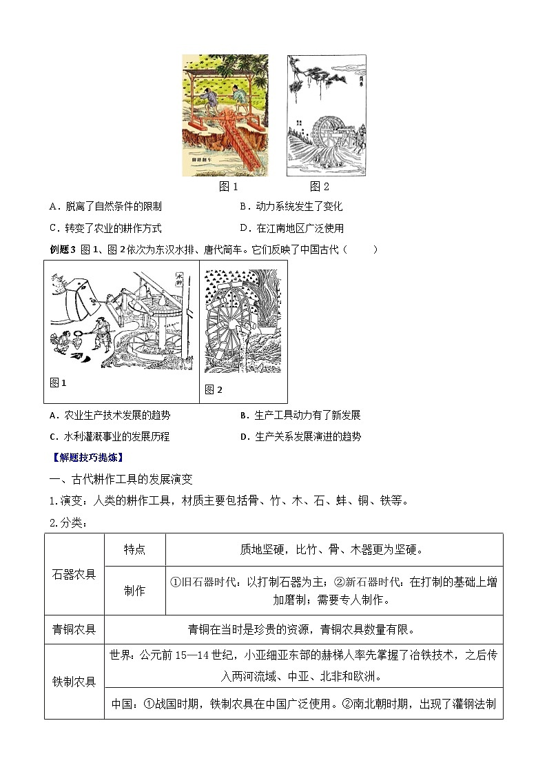 考点02  生产工具与劳作方式——高二历史下学期期末复习考点精练学案（选择性必修二 经济与社会生活）02