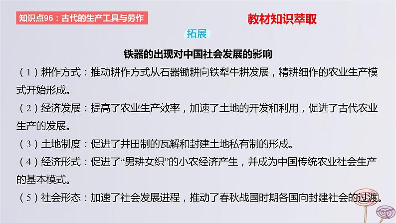 2024版高考历史一轮复习教材基础练第十五单元经济与社会生活第2节生产工具与劳作方式教学课件05