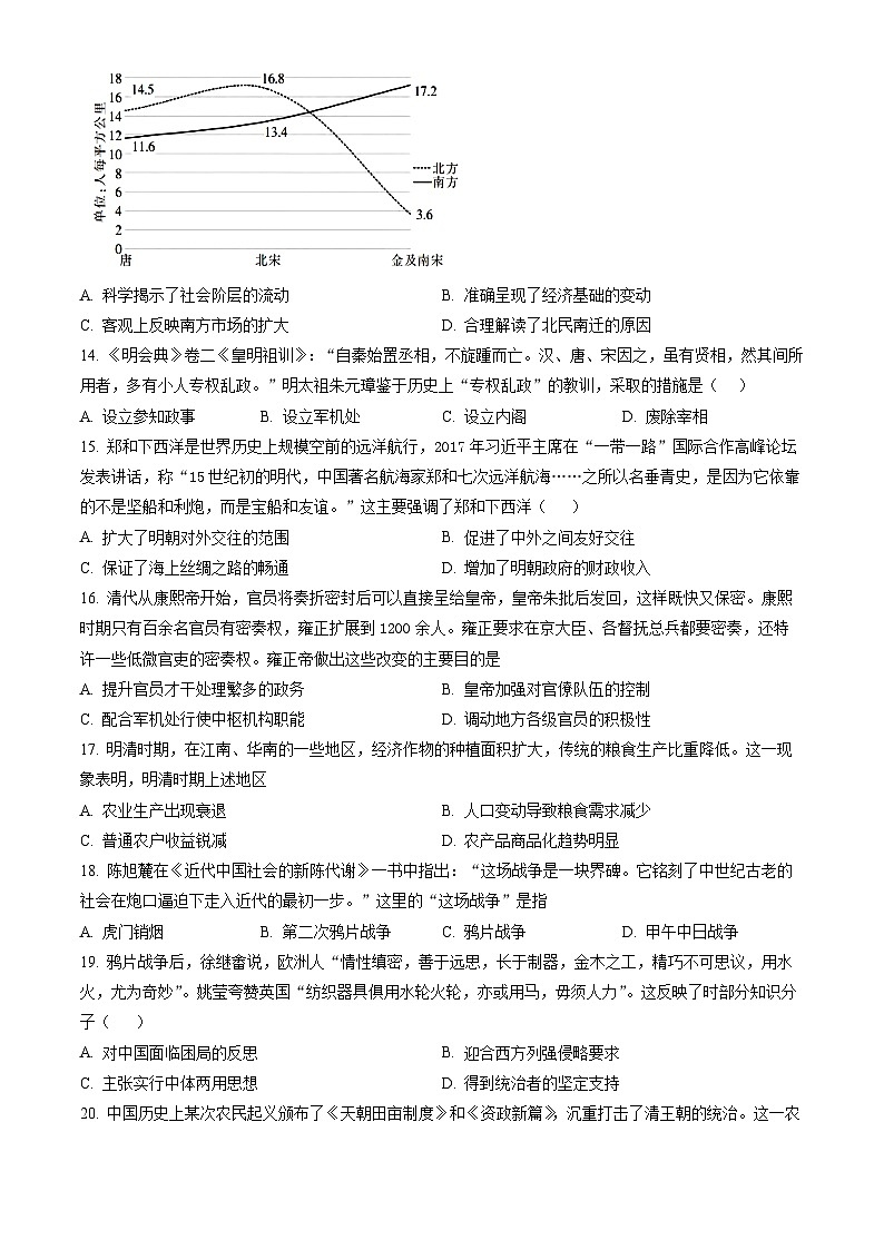2023北京怀柔高一（上）期末历史（教师版） 试卷03