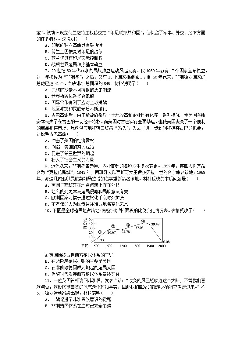 2023版新教材高中历史第八单元20世纪下半叶世界的新变化第21课世界殖民体系的瓦解与新兴国家的发展课时作业部编版必修中外历史纲要下02
