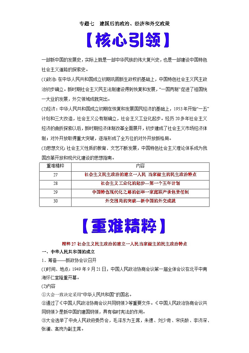 专题07  建国后的政治、经济和外交政策-高考历史专练（新高考专用）第1页