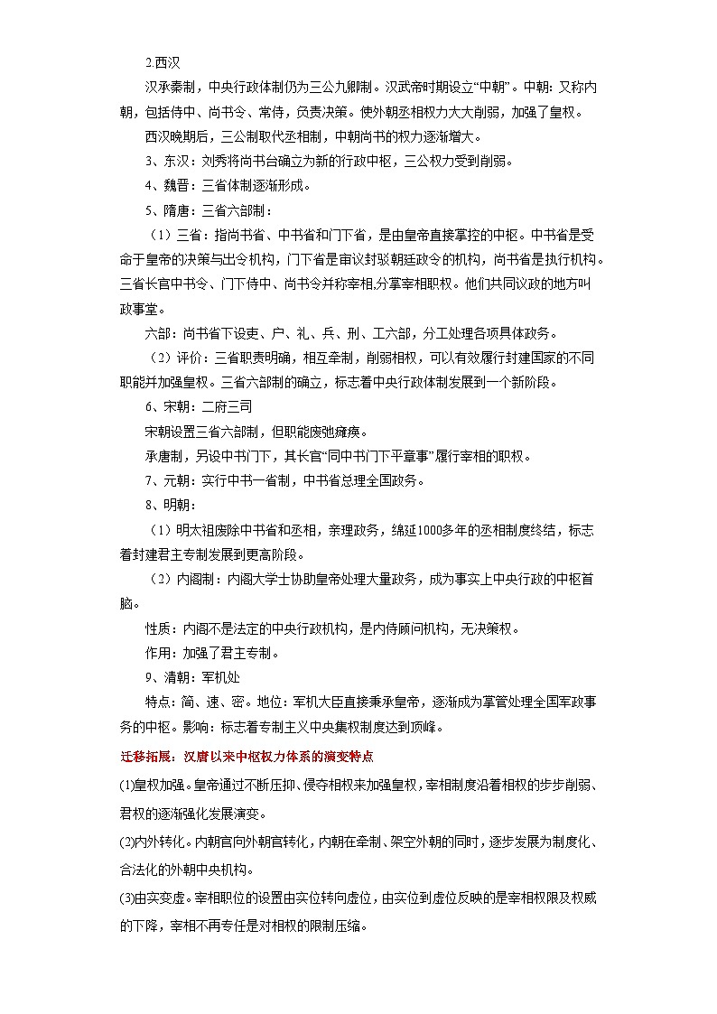 专题12  中西方古代管理制度的演变-高考历史专练（新高考专用）02