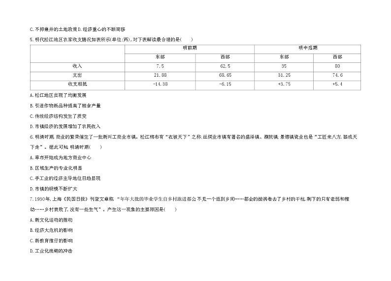 2023人教版高中历史选择性必修2经济与社会生活 第四单元 村落、城镇与居住环境 试卷02