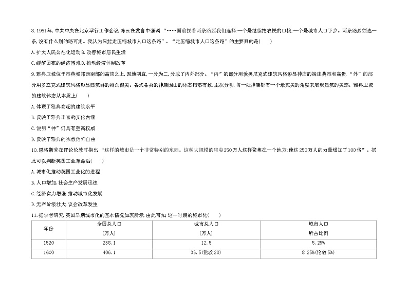 2023人教版高中历史选择性必修2经济与社会生活 第四单元 村落、城镇与居住环境 试卷03