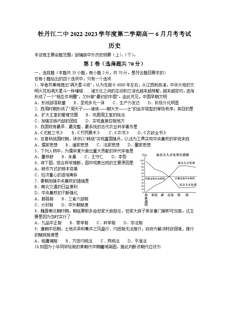 黑龙江省牡丹江市第二高级中学2022-2023学年高一下学期6月月考历史试题第1页