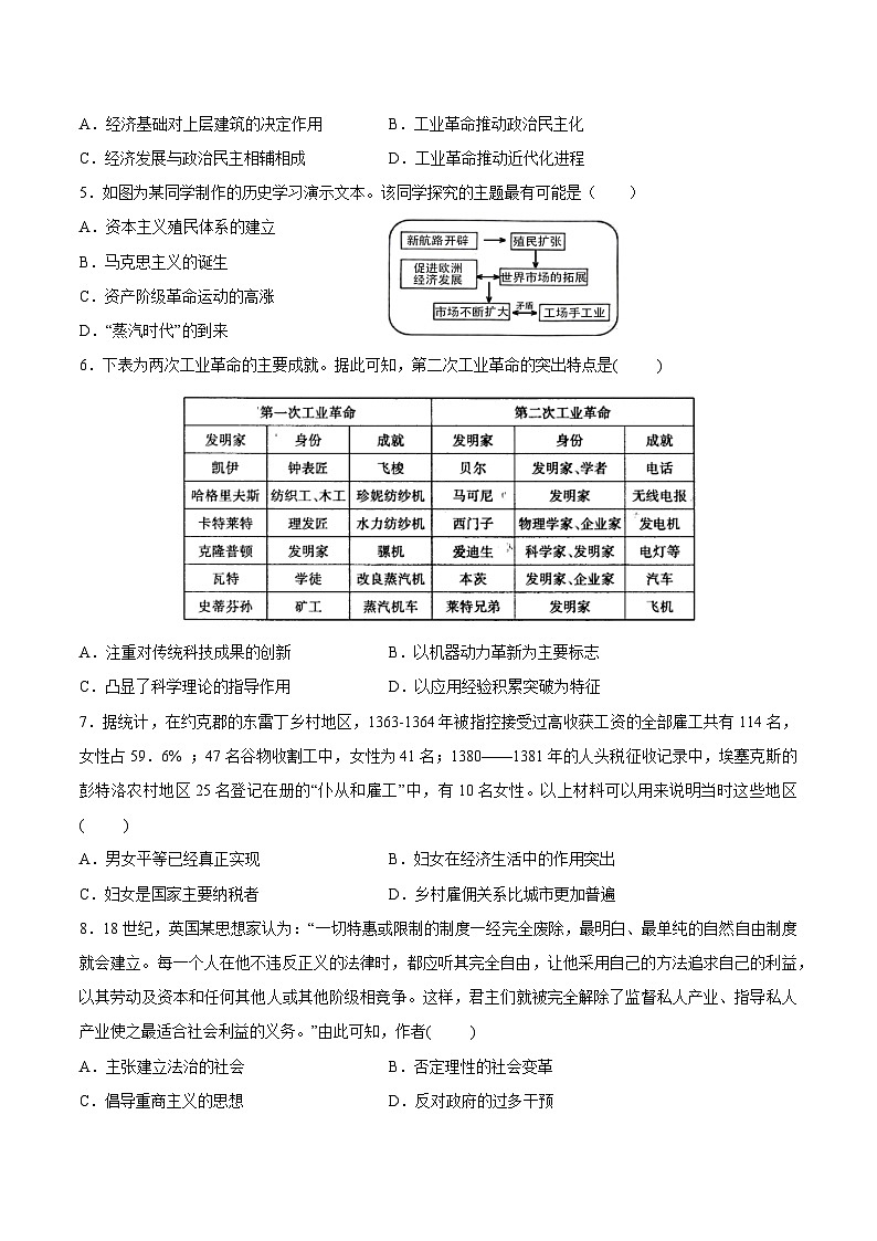 甘肃省白银市第九中学2022-2023学年高一下学期周测（八）历史试题02