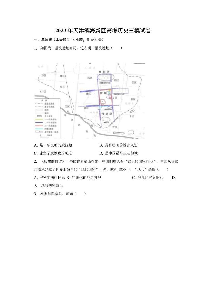 2023年天津滨海新区高考历史三模试卷（含解析）01