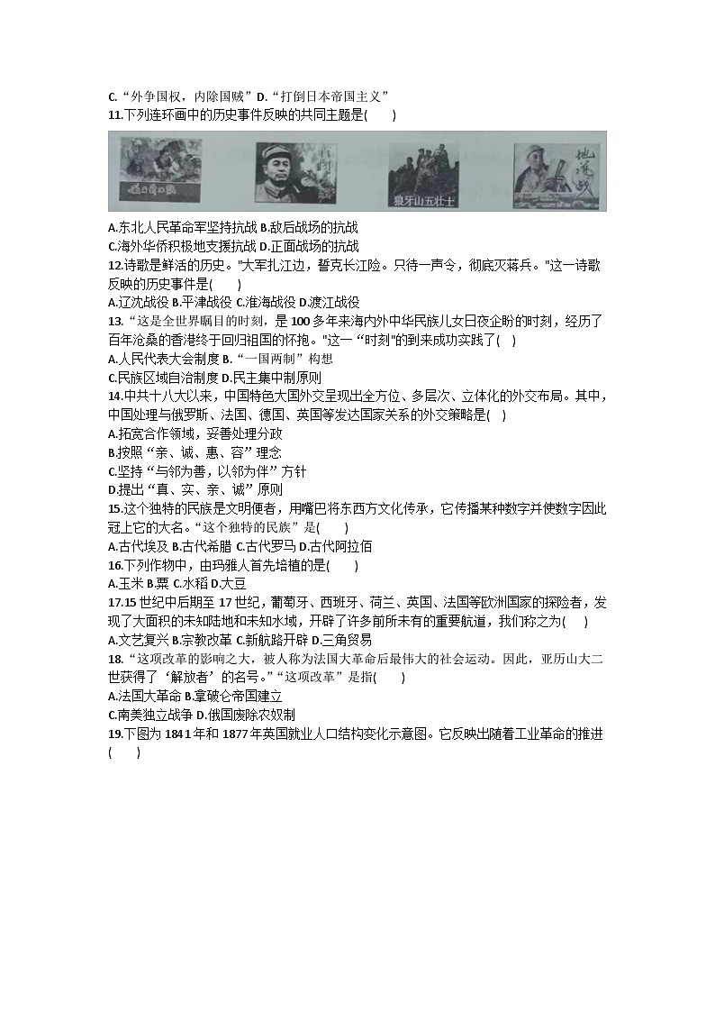 2023年湖南省普通高中学业水平合格性考试（专家A卷）历史试题02