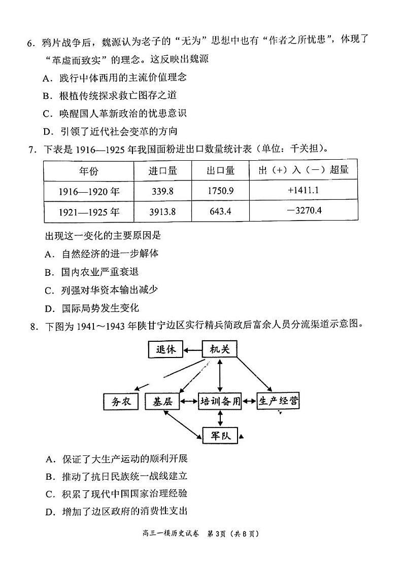 湖南省岳阳市2023届高三上学期一模历史试卷+答案03
