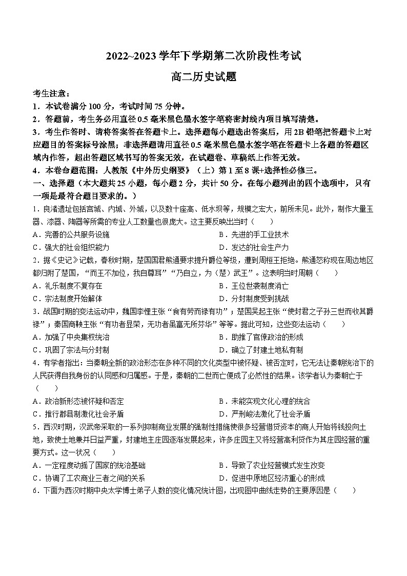 辽宁省锦州市渤海大学附属高级中学2022-2023学年高二下学期第二次月考历史试题01