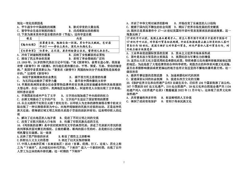 山东省潍坊国开中学2022-2023学年高二下学期6月月考历史试题02